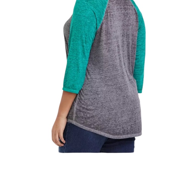 Torrid Gray and Teal Raglan Long Sleeve Top classic fit everyday wear - Picture 3 of 11